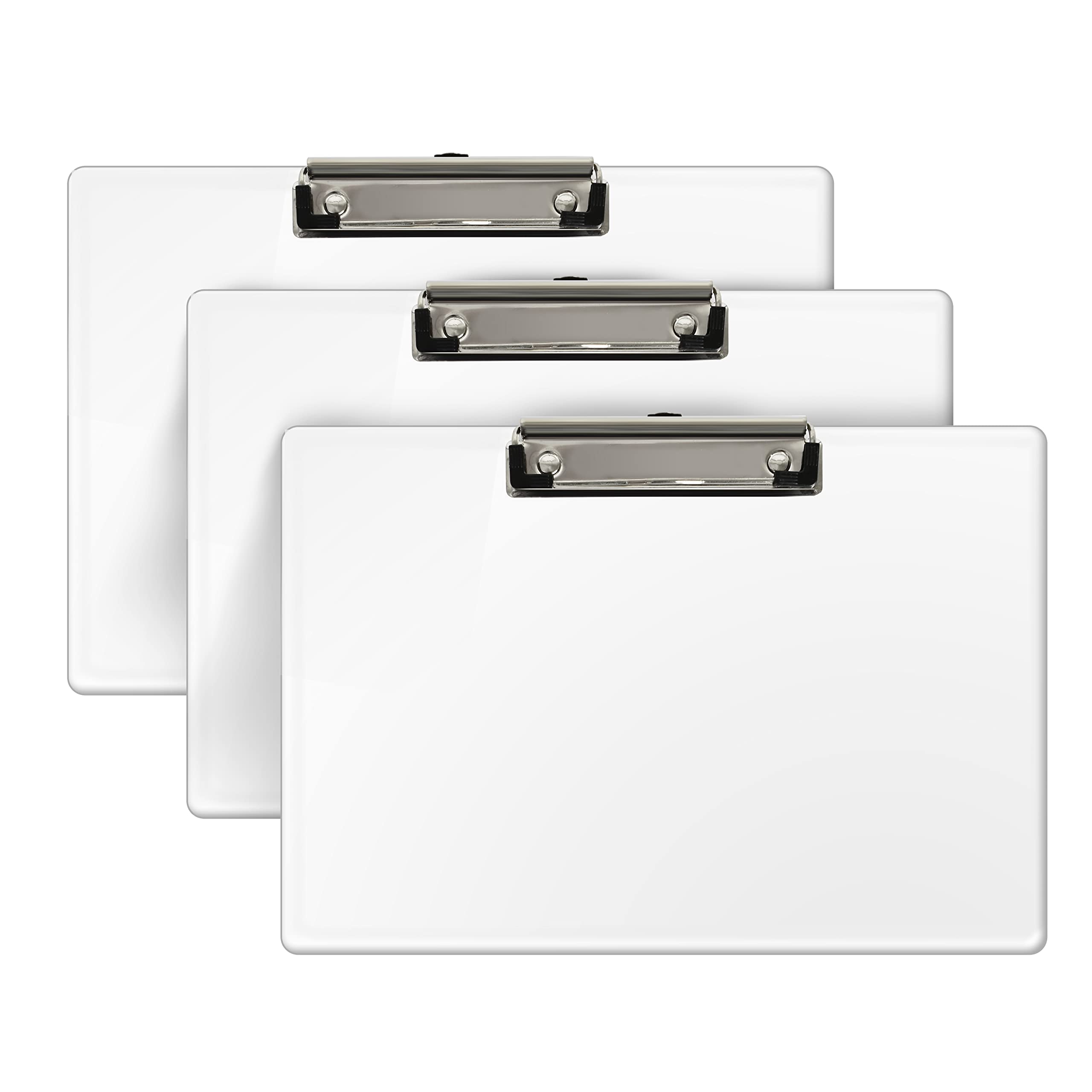 Acrimet Clipboard Landscape Letter Size A4 (23 cm x 34 cm) Low Profile Clip (Plastic) (White Color) (3 Pack)