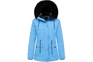 MOERDENG Women's Warm Winter Puffer Coat Thicken Fleece Lined Down Jacket Faux Fur Detachable Hood Snow Parka