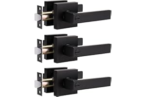 home improvement direct 3 Pack Matte Black Door Handles Privacy Door Lever with Lock, Keyless Interior Door Handle for Right/Left Handed Doors, Heavy Duty Square LockSet for Bedroom, Bathroom