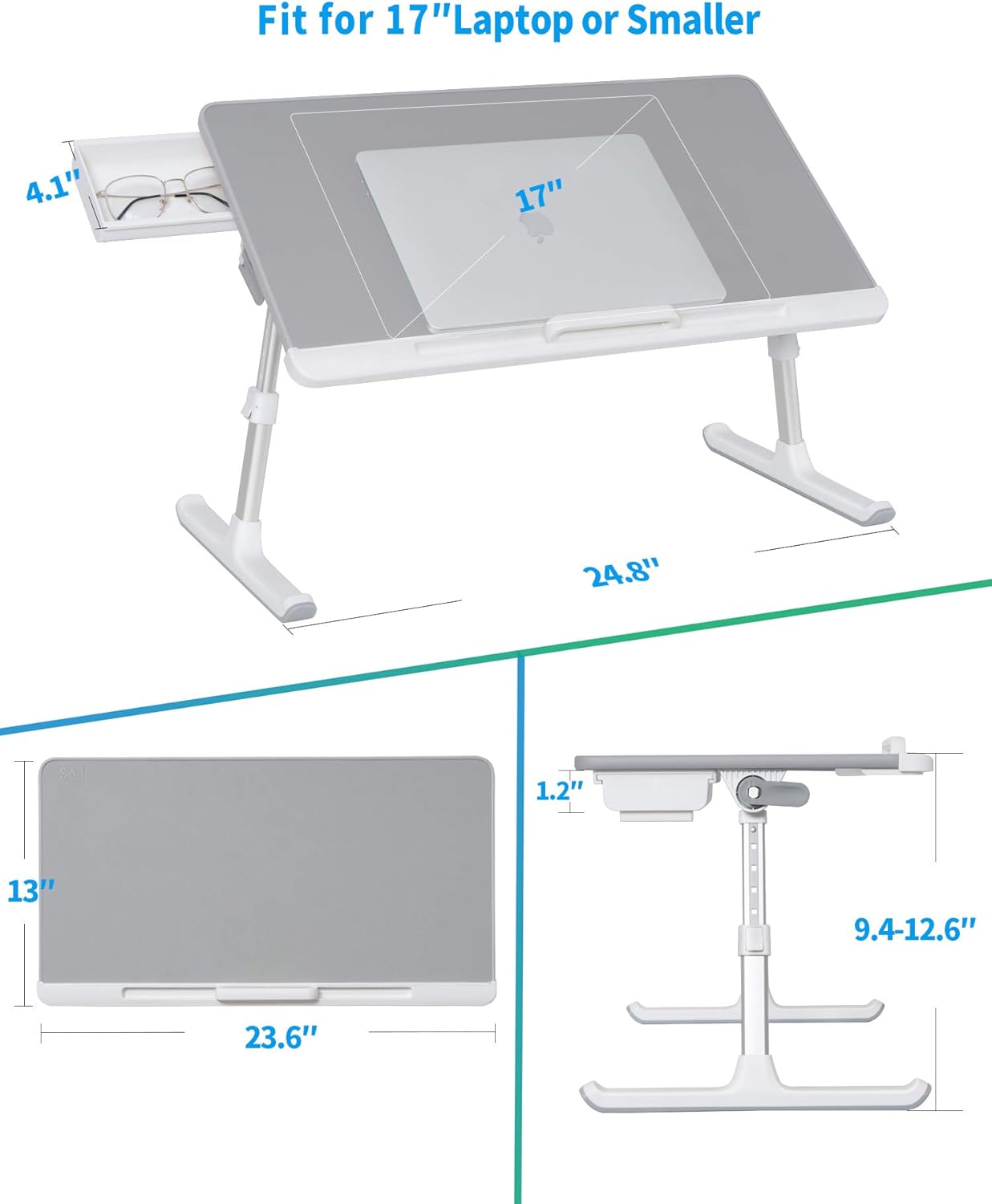 SAIJI Laptop Bed Tray Table, Adjustable PVC Leather Laptop Bed Table, Portable Standing Desk with Storage Drawer, Foldable Lap Tablet Table for Sofa Couch Floor (Gray, Large) : Office Products