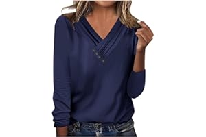 QotLoyi Womens Fall Tops,Button V-Neck Long Sleeve Shirts/Loose Casual Cute T Shirts Comfy Basic Blouses Fall Fashion 2024