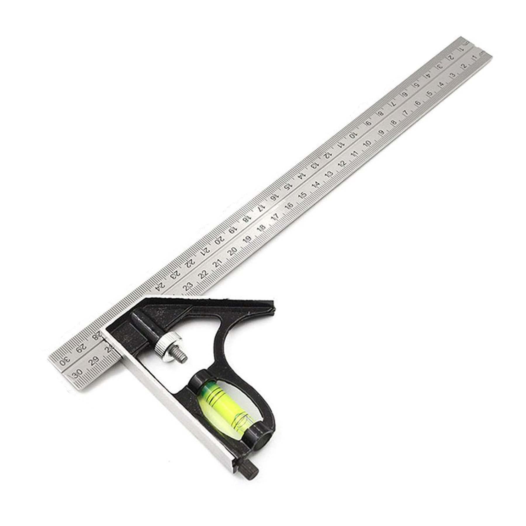 MAXPERKX Combination Square 12Inch/300mm, Set Square Carpentry Stainless Steel Angle Ruler, Engineer Adjustable Carpentry Square 45/90 Degree with Bubble Level, Measuring Tool for Engineer Carpenter