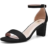 FW FRAN WILLOR Women Open Toe Low Chunky Short Heels Ankle Strap Block Heel Sandals Party Dress Wedding Pump Shoes