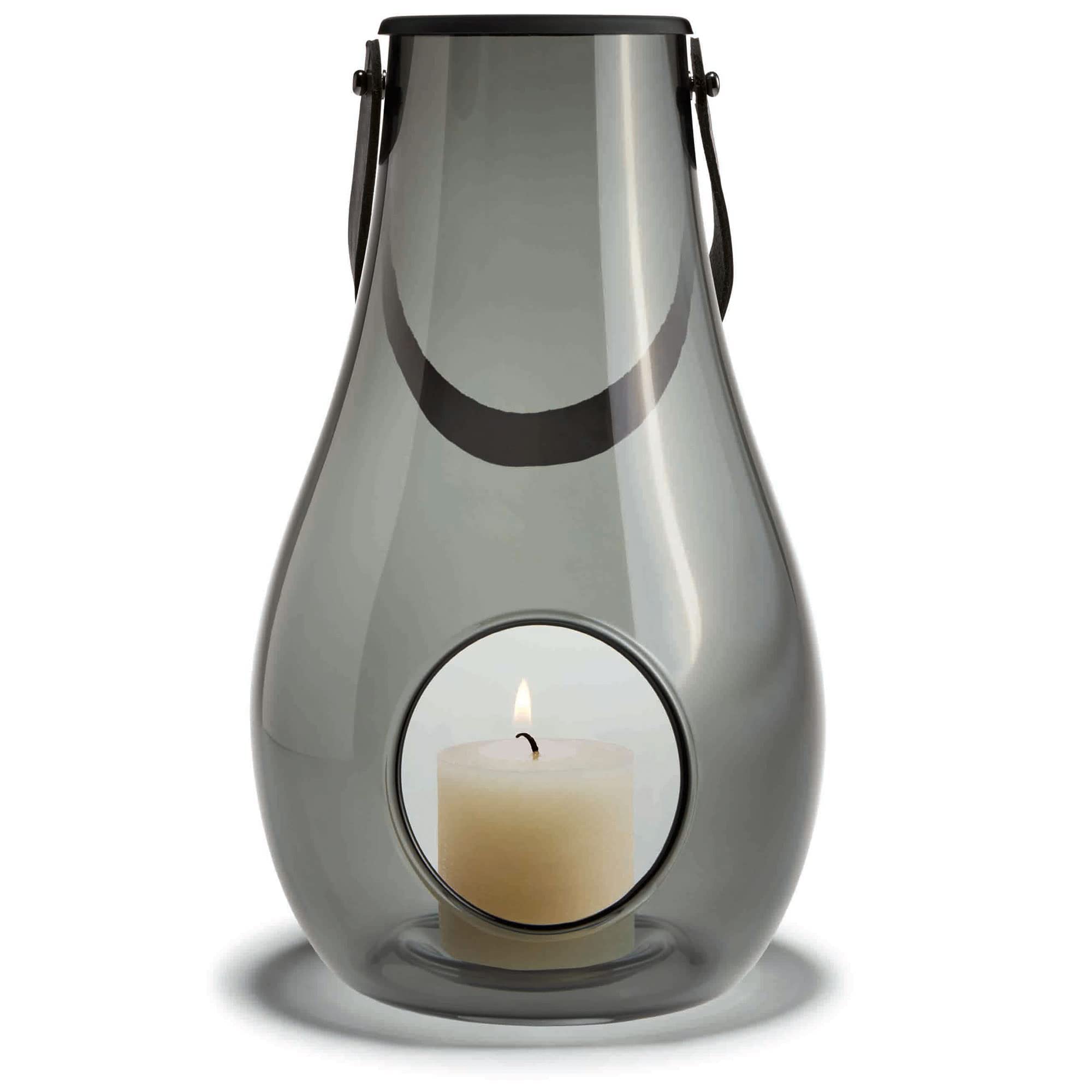 Holmegaard Lantern Height 29 cm Design with Light Made of Hand-Blown Glass, Grey