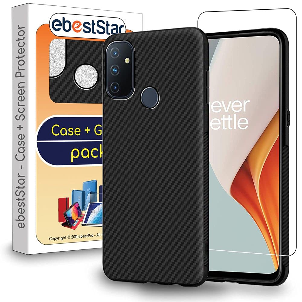 ebestStar - for OnePlus Nord N100 Case, Cover Protection Carbon Design, Premium Soft TPU, Black + Glass Screen Protector
