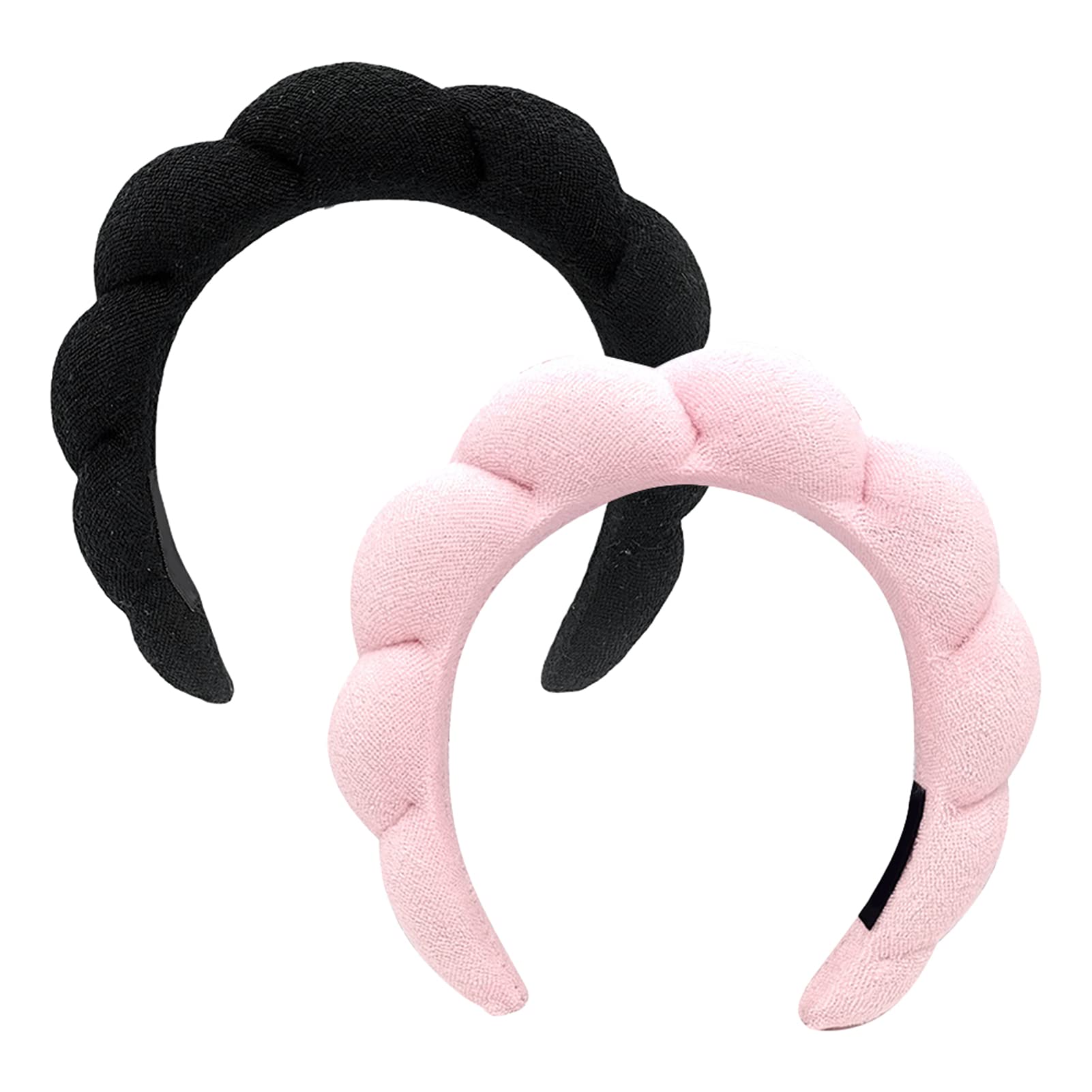 2pcs Headbands For Women's Hair,Makeup Headband,Skincare Headband Velvet Material Cute For Women Sponge, Face Washing,Makeup, Shower, Facial Mask(Black+Pink)