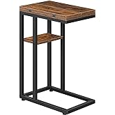 HOOBRO Foldable C Shaped End Table, C Shaped Side Table with Storage Shelf | Slide Under Couch Table for Sofa, Small Spaces, for Living Room, Bedroom, Easy Assembly, Rustic Brown BF29SF01
