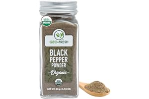 Geo-Fresh Organic Black Pepper Powder – 1.94 oz Glass Jar – Black Pepper Ground – USDA Certified – Non-GMO, Kosher, Gluten-Free – Premium Quality and Organic for Cooking & Seasoning
