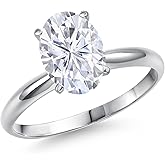 Gem Stone King 14K White Gold 9X7MM Oval Gemstone Birthstone Solitaire Engagement Ring | Wedding Engagement Anniversary Promise Ring For Women | Available In Size 5, 6, 7, 8, 9