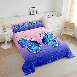 Feelyou Butterfly Comforter Set Pink Blue Gradient