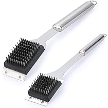 Brosse Et Grattoir Pour Barbecue - Manche Palissandre 43.2 Cm, 2 Têtes Cuivre Remplaçables, Tout Type De Gril - 8