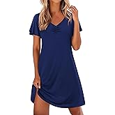 Ekouaer Nightgowns for Women Short Sleeve Night Gown Comfy Sleep Shirt Soft Sleep Dress Pleated Sleepwear