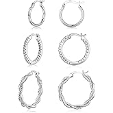 4 Pairs Silver Hoop Earrings for Women- 925 Hypoallergenic Sterling Silver Hoop Earrings Set,Large Minimalist Silver Hoops Gifts(30MM 40MM 50MM 60MM)