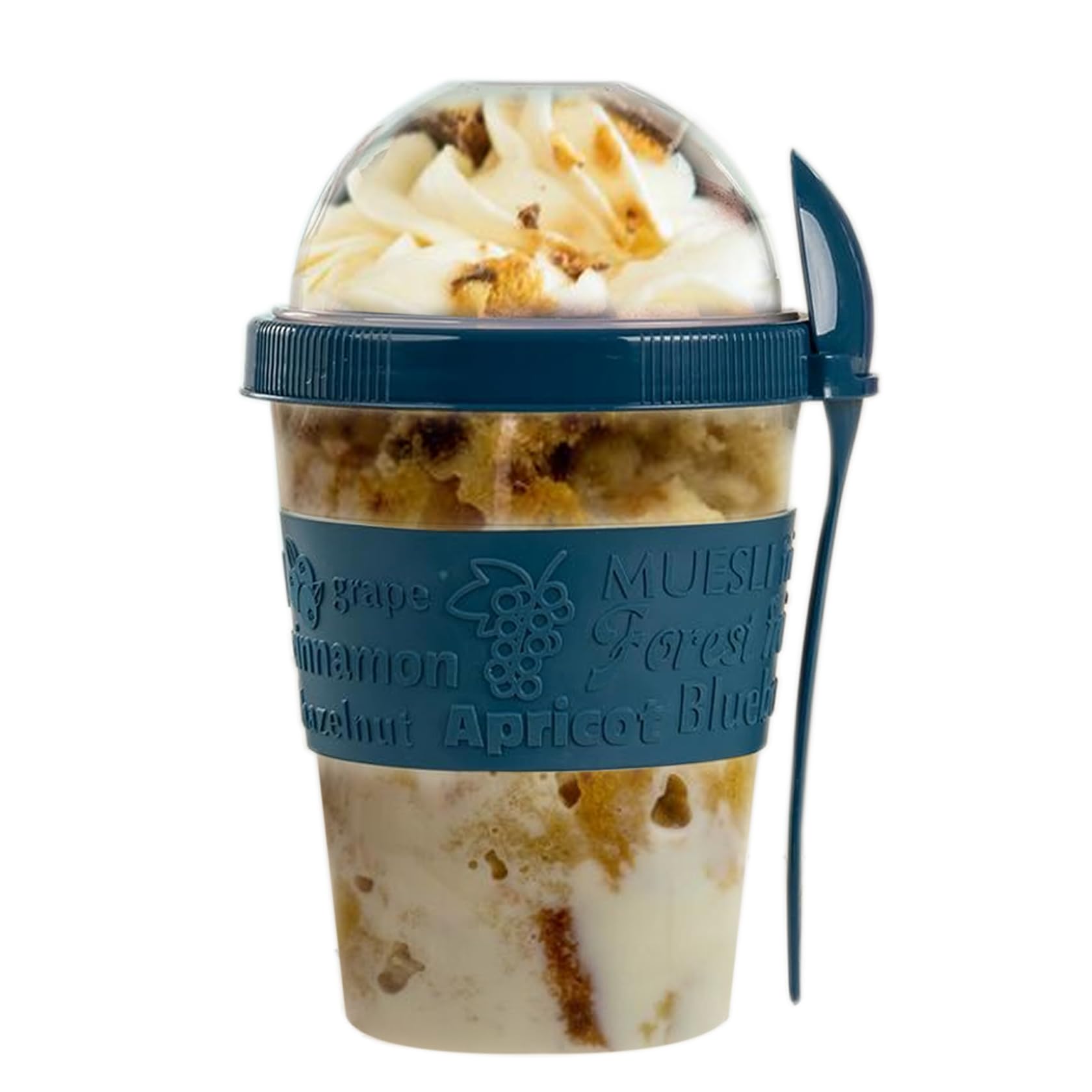 SAFRI 600ml Over Night Oats Container Reusable Yogurt Cups 100% BPA Free Breakfast On The Go Cereal Yogurt Pot with Lids and Spoon (Blue Teal)