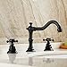 Beelee Deck Mounted Three Holes Double Handles Widespread Bathroom Sink Faucet, Oil Rubbed Bronze