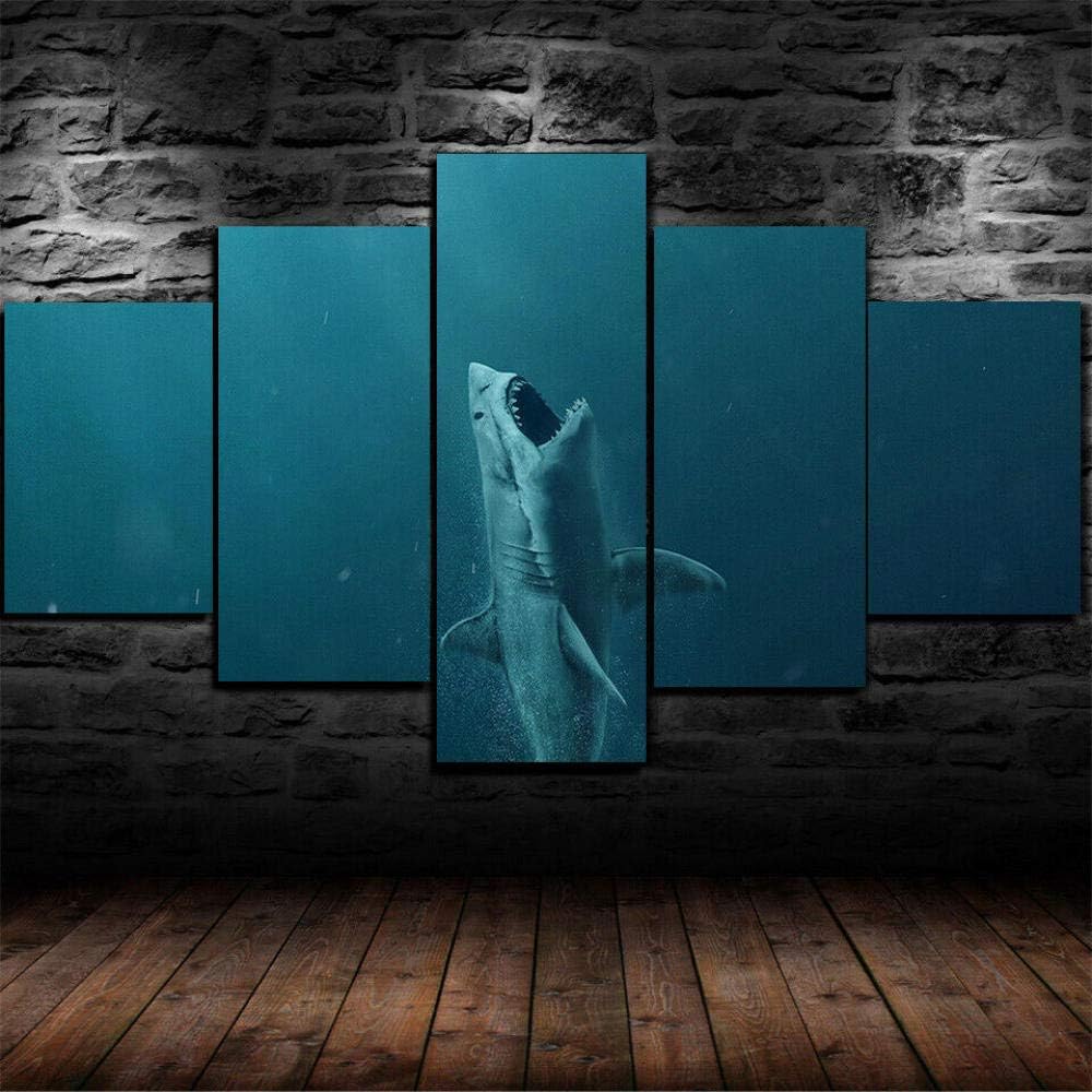 LIVELJ Puzzle-Meg Shark Attack/Frameless 5 Piece Print Canvas Artwork Office Living Home HD Poster Bedroom Decoration