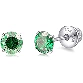 Limerencia Birthstone Screw Back Earrings G23 Implant Grade Titanium Stud Earrings Hypoallergenic Cubic Zirconia Posts Studs Jewelry Gifts for Girls Sensitive Ears