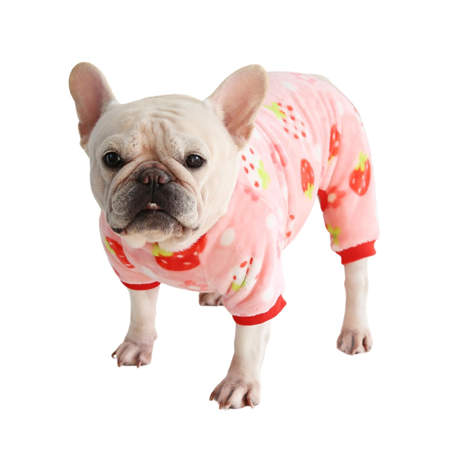 BT Bear Dog Pajamas Soft Warm Fleece Jumpsuit Cute Pet Clothes Onesies Costume for Puppy Small Medium Dogs Pug French bulldog (X-Large, Pink Strawberry)