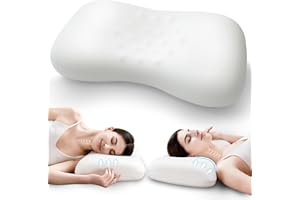 OS OMYSTYLE Memory Foam Pillow for Bed Sleeping Ergonomic Contour Design for Side & Back & Stomach Sleepers, Cervical Shape Pillow Gently Cradles Head & Provides Neck Support & Shoulder Pain Relief | White