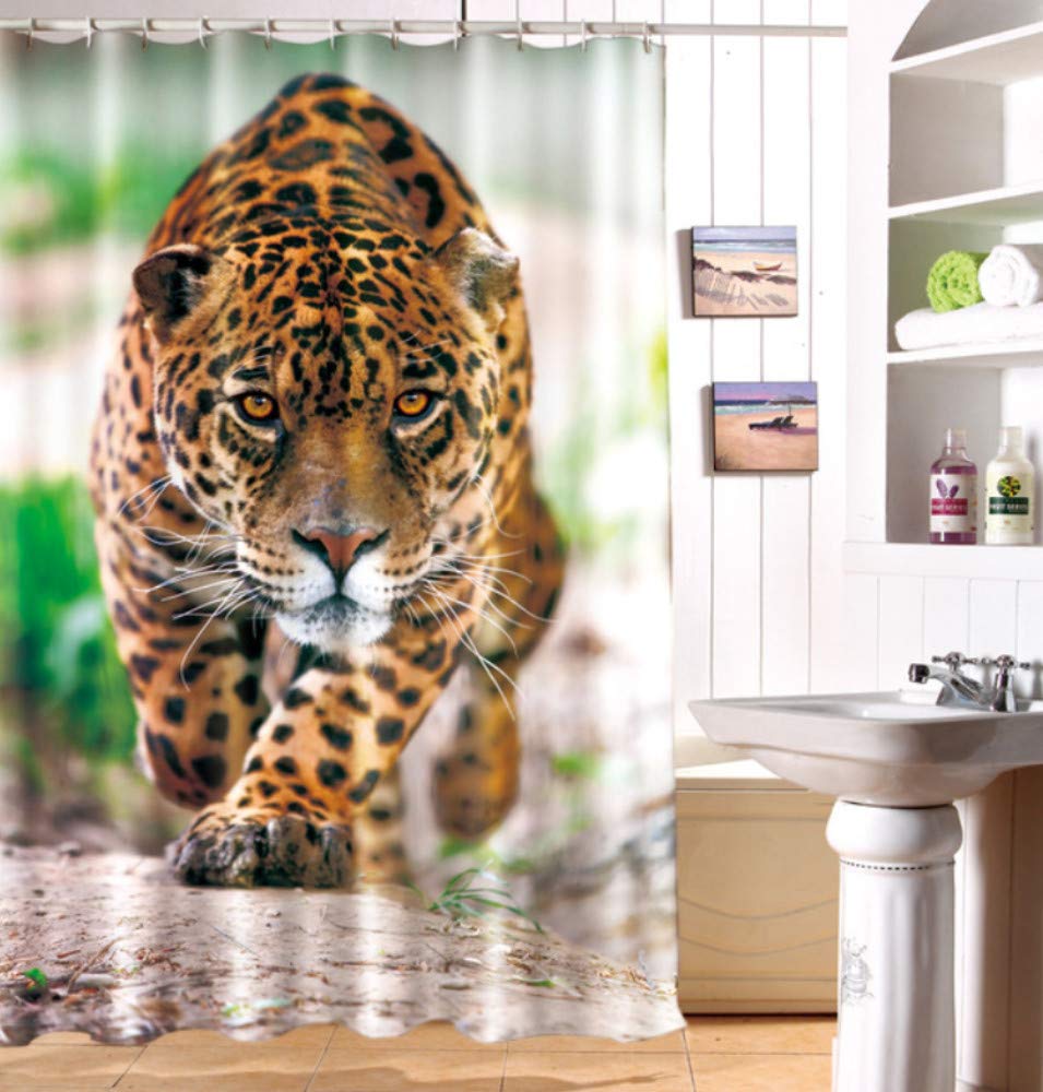 Green and leopard Waterproof Fabric Shower Curtains