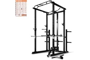 RitFit Power Cage with Optional LAT PullDown/Cable Crossover/Smith Machine System, 1000LB Squat Rack for Home & Garage Gym, with Weight Storage Rack and More Training Attachments, ASTM-Certified