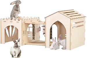Woiworco Extra Large Rabbit Castle Hideout Bunny House with 3 Houses and Toys, Wooden Bunny Hideout Indoor Large Rabbit Hutch Play Houses and Hideouts Nut Castle Hamsters and Guinea Pigs Hut to Hide