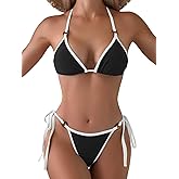 Fanuerg Women Halter String Bikini Sets Sexy Triangle Swimsuit Color Block Swimwear Two Piece Bathing Suit