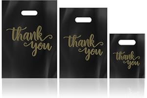 LeAptat 200Pcs Thank You Shopping Bags for Small Business with Handles, 3 Size Iclude 13.8x9.8 In, 11.8x7.9 In, 7.9x5.9 In, Retail shopping bags for Craft Shows, Clothes, Party Favors (Black)