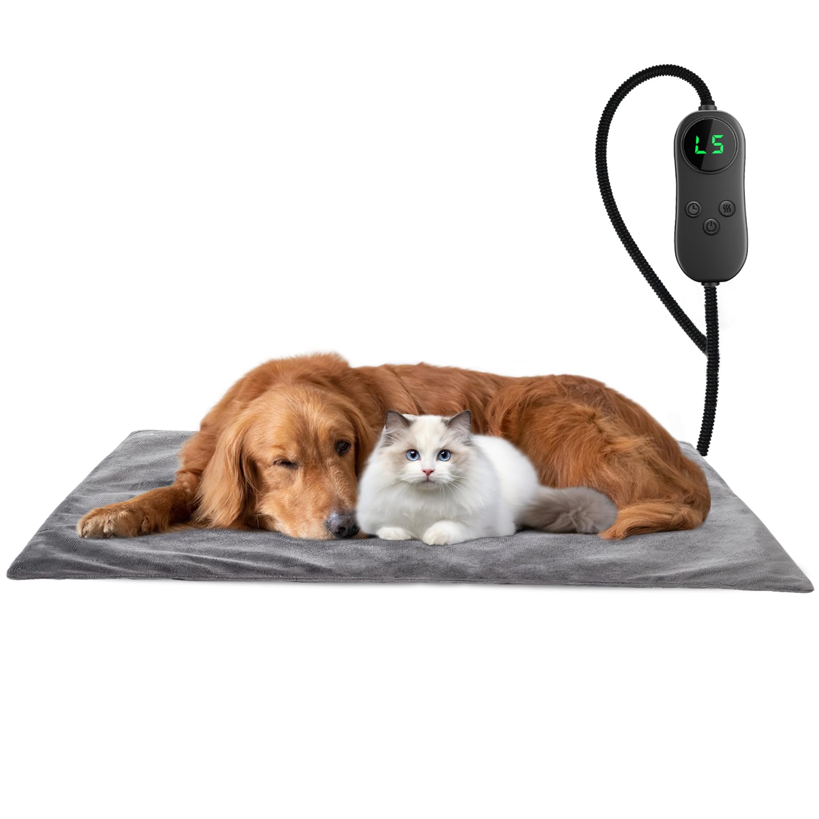 Dog Heat Pad Electric 40 * 70cm, 5 Adjustable Timer & 6 Adjustable Temperature, Pet Heating Mat Waterproof, with Crystal Velvet Cover & Anti Bite Cable, Ideal for Whelping/Puppy/Dogs and Cats