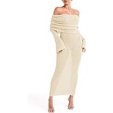 Saodimallsu Womens Off Shoulder Summer Maxi Dress Bell Long Sleeve Sexy Bodycon Strapless Sheer Beach Swimsuit Coverup