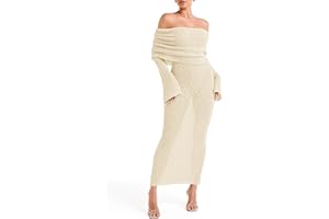 Saodimallsu Womens Off Shoulder Summer Maxi Dress Bell Long Sleeve Sexy Bodycon Strapless Sheer Beach Swimsuit Coverup