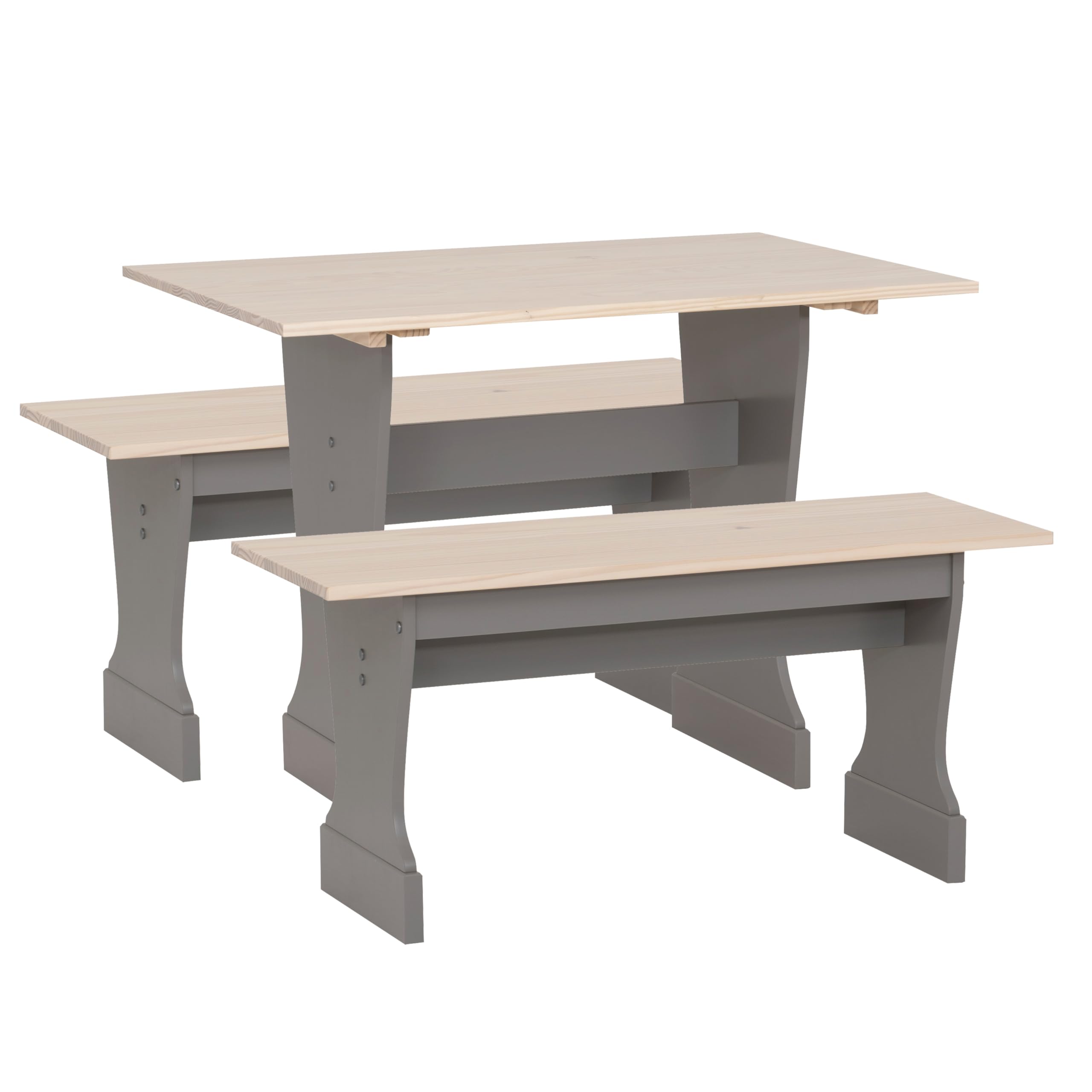 Photo 1 of Linon Harris Grey and Maple Three Piece Solid Pine Dining Set Includes Dining Table and Two Benches