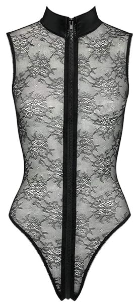 Orion Body - sexy Spitzen-Body mit Reißverschluss, Reizwäsche für Frauen mit Stehkragen im Wetlook, Dessous Zum Verführen, sc