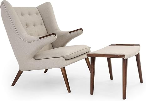 Amazon ベアチェア オットマン付き クリーム色 カシミア ウール ウォールナット脚 リクライニングチェア オンライン通販