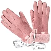 SEWACC 1 Pair USB Heated Gloves for Men and Women, Electric Heating Thermal Gloves, Touchscreen Leather Hand Warmers for Outdoor Sports
