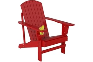 Outsunny Classic Adirondack Chair Muskoka Chair, Garden Deck Chair with Cup Holder for Patio, Indoor, Backyard, Red