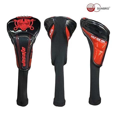Sunbro Golf Shining Rivets Head Covers Headcovers Set Club Protector for Driver Fairway Wood Hybrids Rescue
