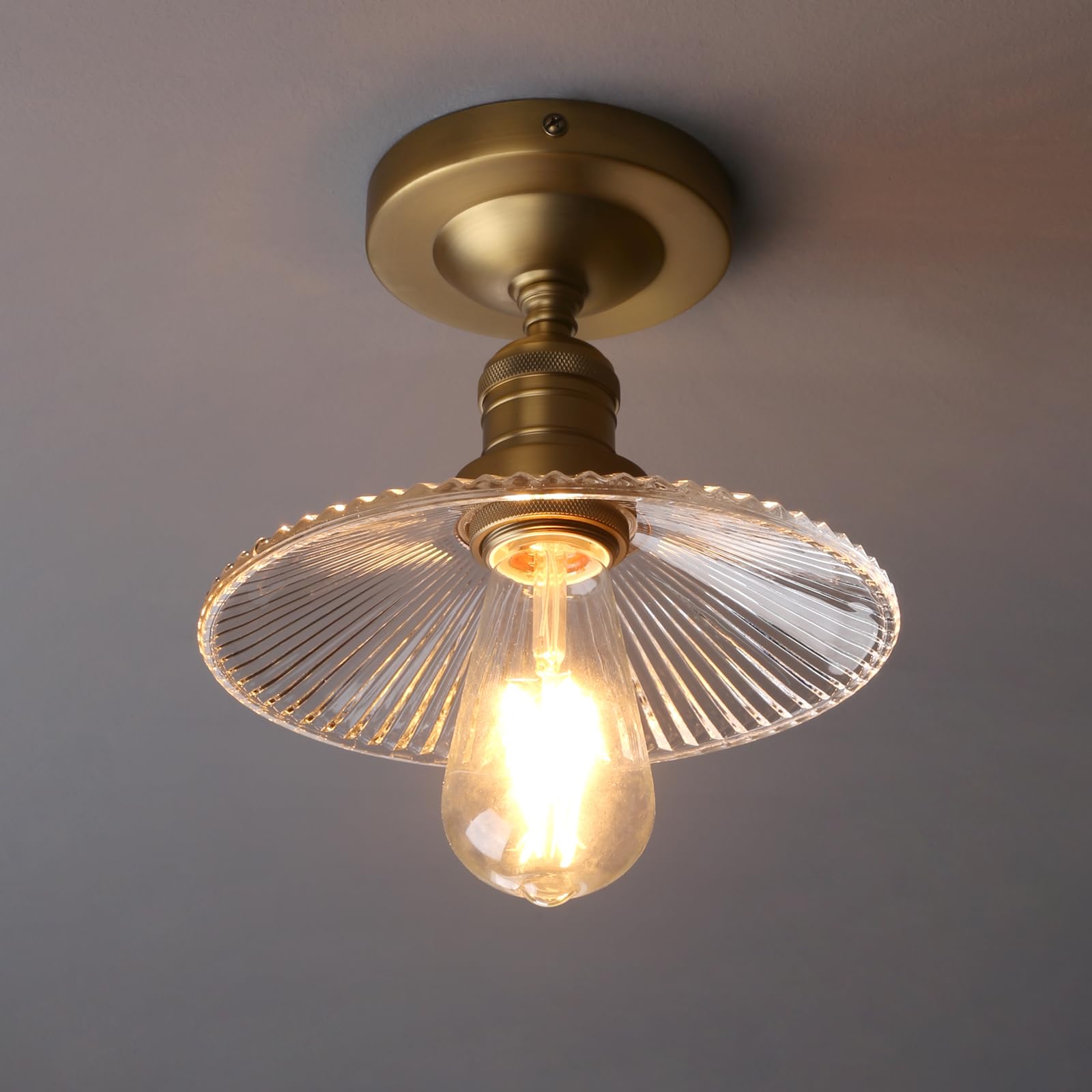 Yosoan Vintage Ribbed Glass Ceiling Pendant Light,Cone Hanging Light Fixture for Kitchen Bedroom Hallway Living Room Indoor (Antique)