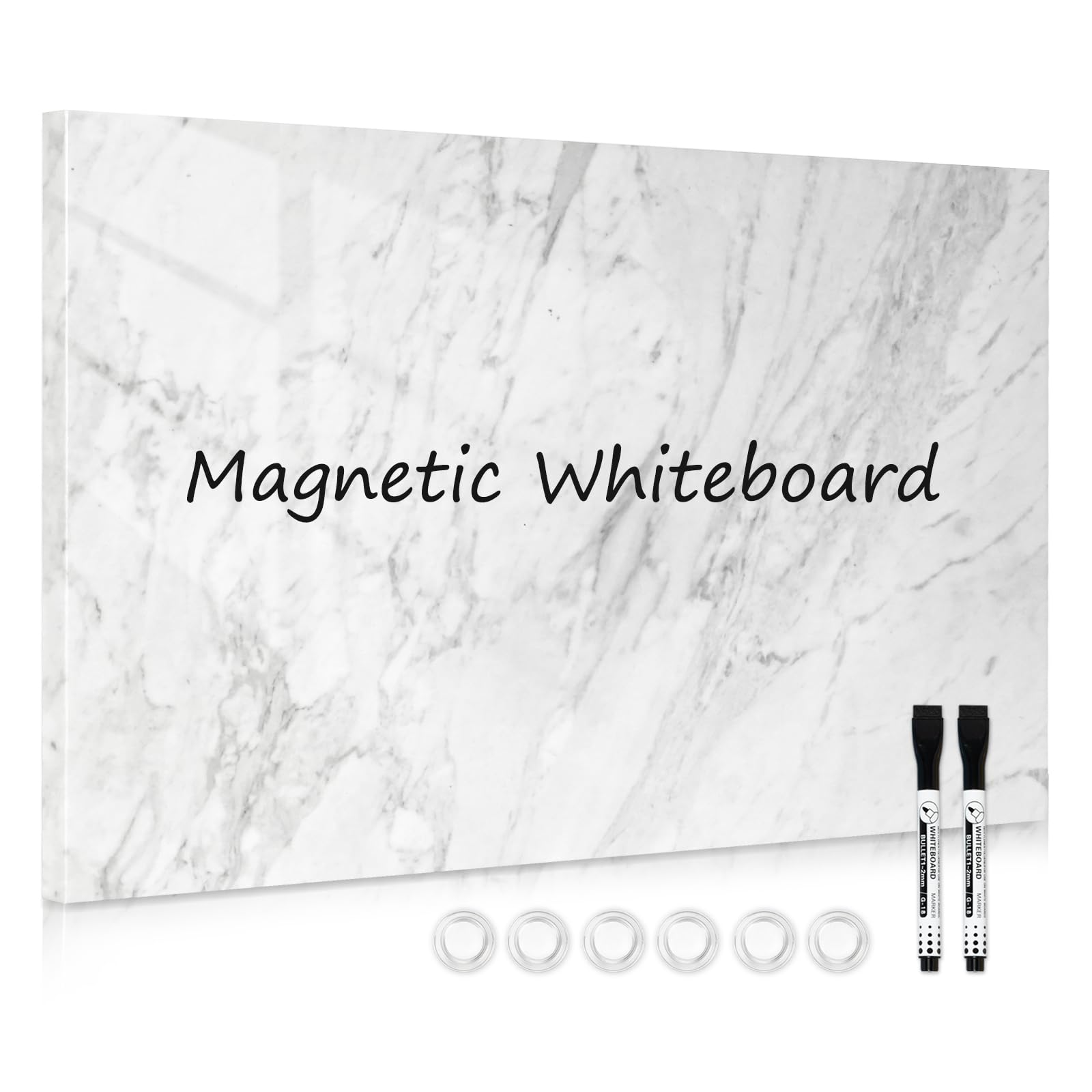 DOLLAR BOSS Magnetic Board for Wall, Magnetic Whiteboard 40 x 60cm, Magnetic Notice Board Dry Erase Memo Board Magnet Board for Home Kitchen Office, Include 6 Magnets 2 Dy Erase Markers, White Marble