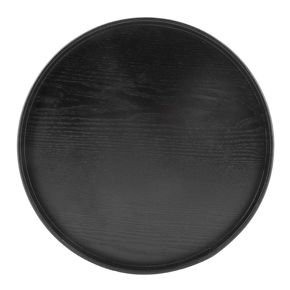 Hakeeta Round Black Wooden Serving Tray, 33cm, For Tea, Coffee, Snacks, Office Organizer