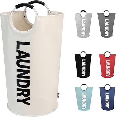 DOKEHOM 90L Large Collapsible Laundry Basket Beige Freestanding Hamper