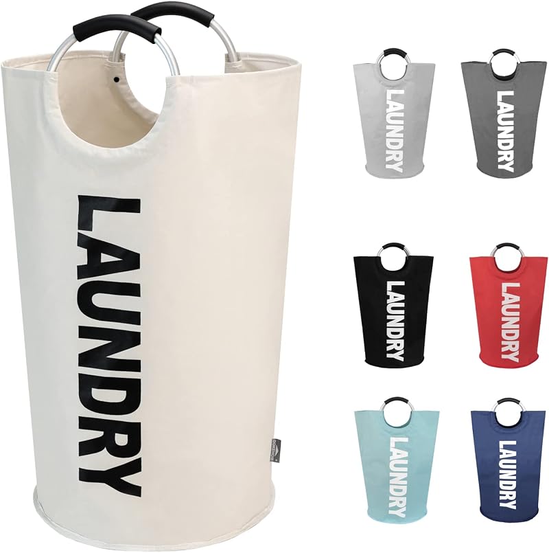 DOKEHOM 90L Large Collapsible Laundry Basket Beige Freestanding Hamper