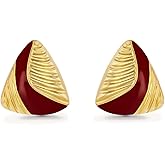 18K gold plated Enamel Triangle Stud Irregular Statement Earrings for Women by SNGIA, Bold Geometric Handmade Charm Trendy Bohemian Jewelry Gifts, Unique Baroque Summer Beach Fashion Earrings Accessories, Vintage Nickle Free Huggies Earrings. (Yellow 18K gold plated, Burgundy)