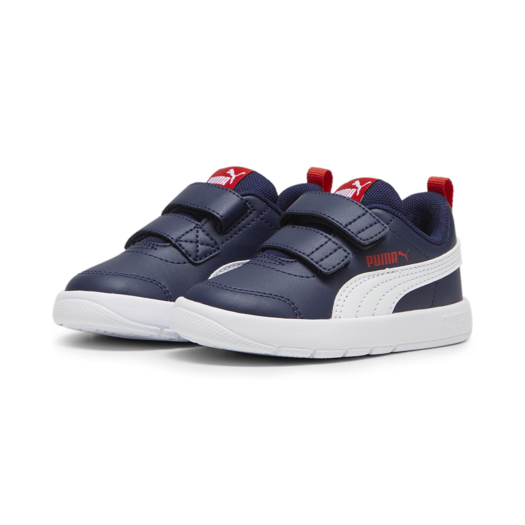 PUMA COURTFLEX V3 V INF Sneaker für Jungen, Unisex, Marineblau/Weiß/Rot, für Kinder ab 7 UK 2