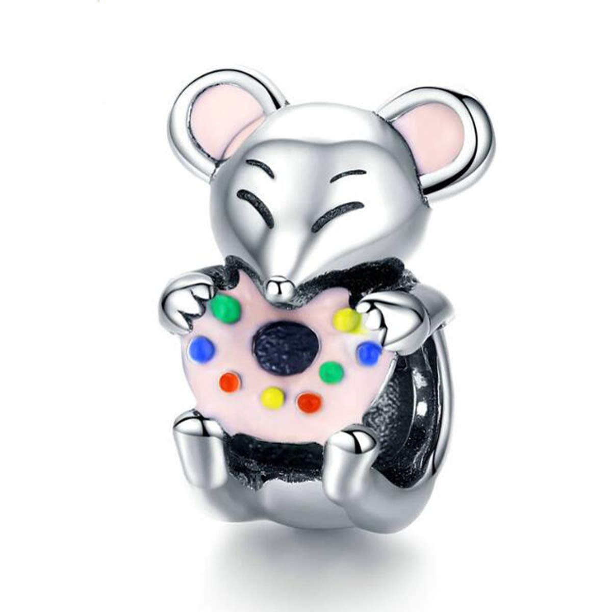 Animal Charm Beads 925 Sterling Silver Crystal Enamel Owl Charm Cow Animal Charms for Pandora Bracelet (Mouse Charms Bead)