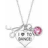 Sportybella Personalized Dance Necklace - Initial &amp; Birthstone Pendant | Custom Initial Pendant With a Birthstone Accent &amp; Dance-Inspired Design, Featuring a Lightweight Necklace for Gifting