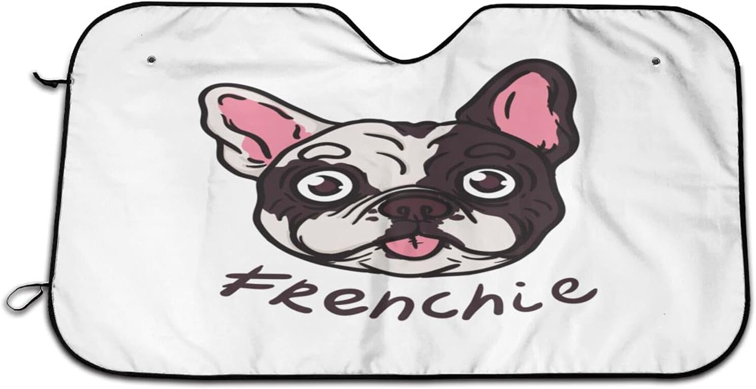 Amazon サンシェード ピンクの舌とフレンチブルドッグの手レタリングとかわいいフレンチブルドッグの顔のベクトル手描きイラスト サイズ 遮光 断熱 吸盤2個付 簡単着脱 丈夫で長持ち 700x1300mm サンシェード 車 バイク