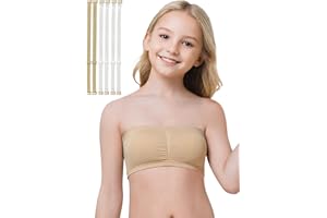 DANSHOW Girls Seamless Bandeau Bra for Teen Girls Training Sport Crop Top with 2 Pairs of Clear Straps, Chest Padding
