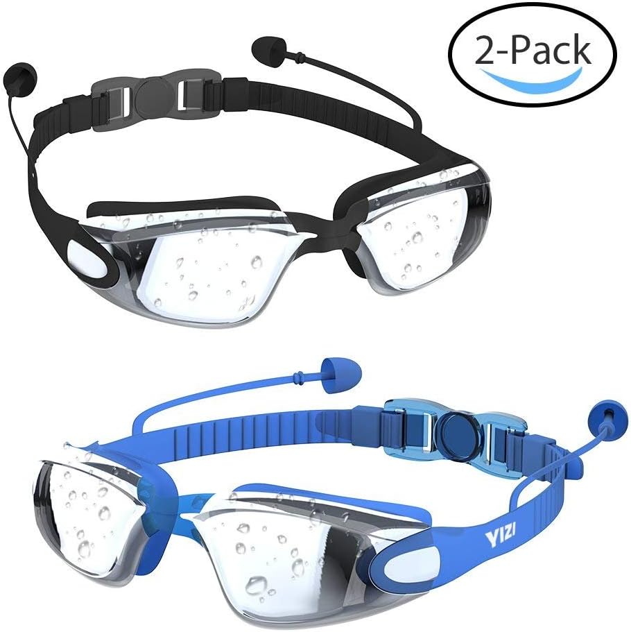 YIZI Swimming Goggles Leaking Anti Fog UV Protection Triathlon for Adult Men Women Youth Kids Child, boys girls snowboarding goggles 2 pcs with Ear Plugs Nose Clips