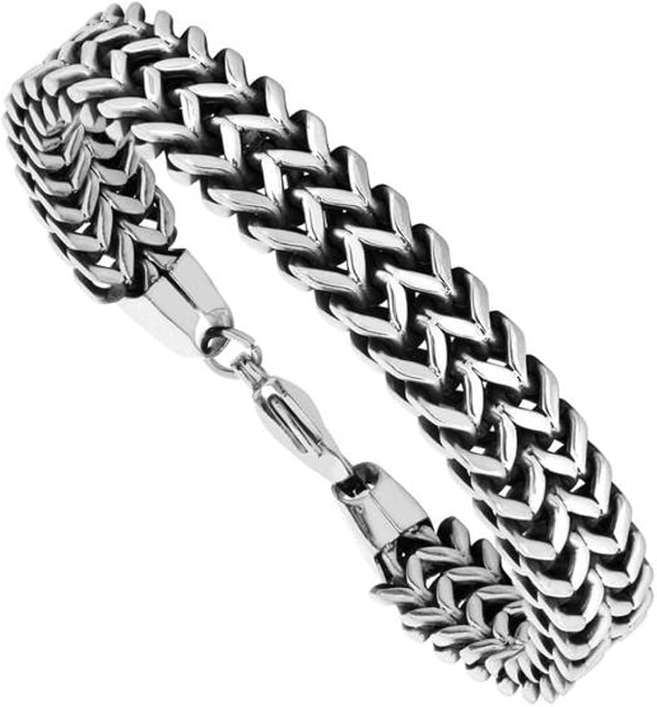 Men's Antiquing Double Herringbone Bracelet, Stainless
